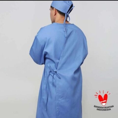 Baju medis Surgical Gown Warna Biru Muda Bahan cotton soil release