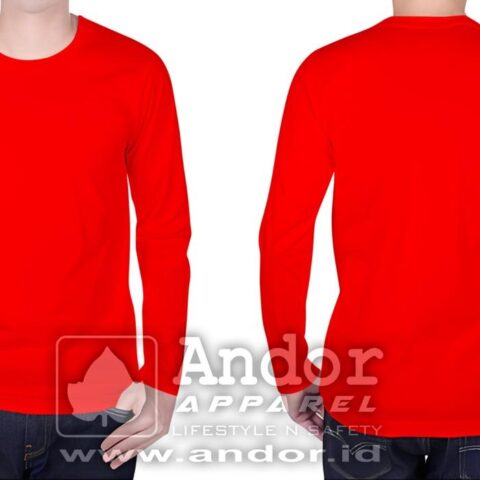 Kaos Polos merah Lengan Panjang O-neck Cotton Combed 24s