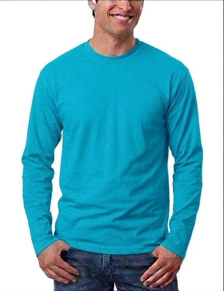 Kaos Polos Biru Turkis Lengan Panjang O-neck Cotton Combed 24s