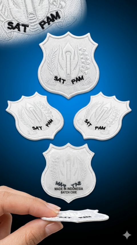 Lencana Pin Satpam Bordir- Kewenangan  Satpam/Security Terbaru - Putih-(emblem)
