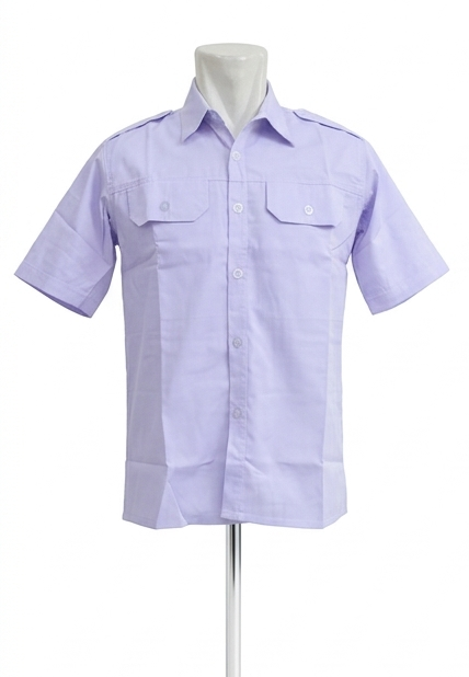 Kemeja PDH Warna putih Bahan Twill Saku Bobok Dengan Tutup