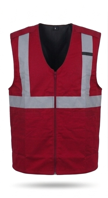 Rompi Safety Bahan Taslan Warna Merah Dengan Lapisan Dalam