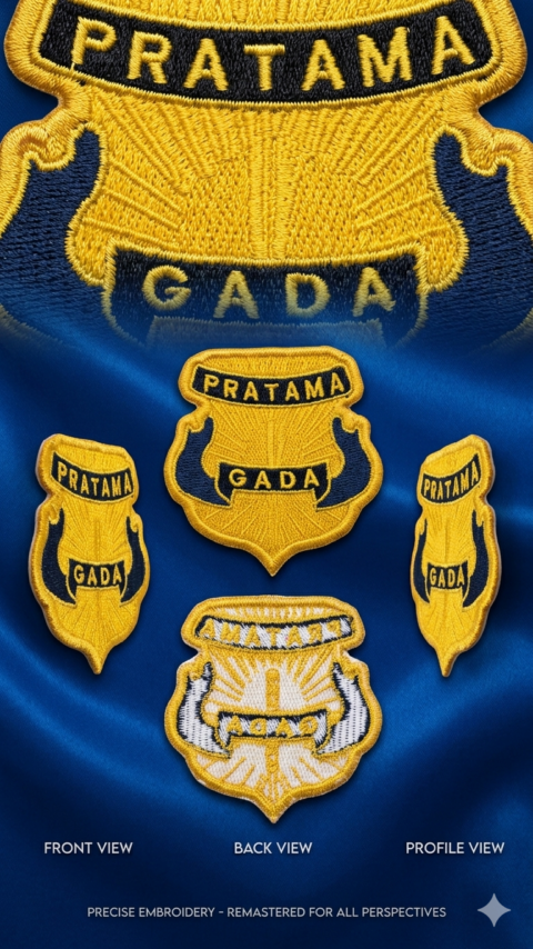 Lencana Pin Satpam Bordir- Gada Pratama  Satpam/Security Terbaru - Biru Dongker-(emblem)