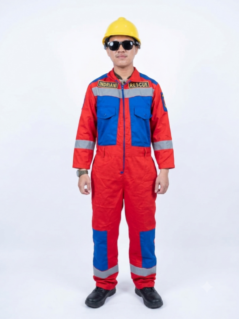 Seragam Coverall Dinas Pemadam Kebakaran  RI Warna Merah Biru